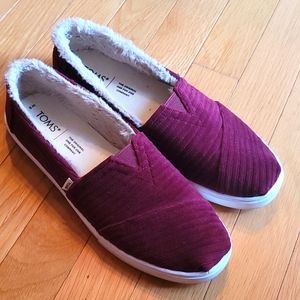 Toms Womens Faux Fur Alpargata Shoes 8W Maroon